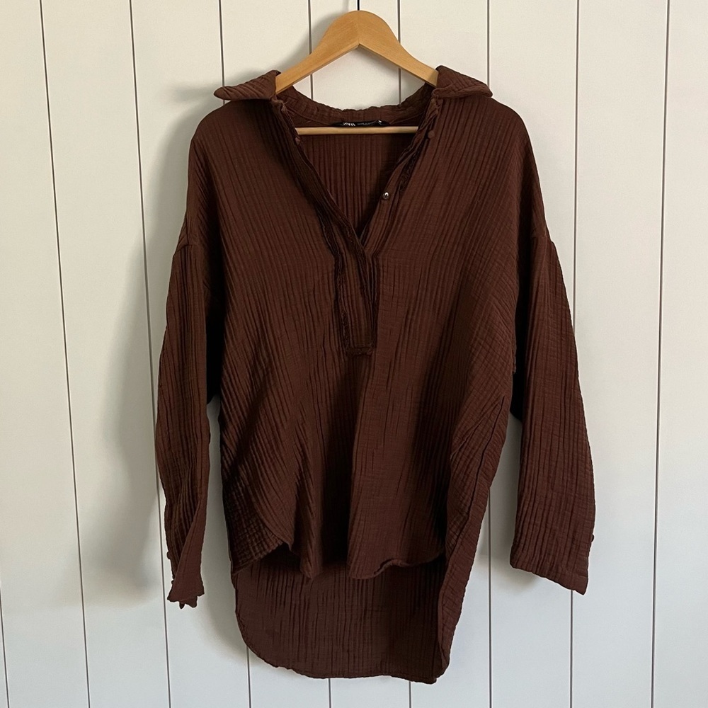 Zara Brown Oversized Textured Top